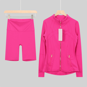 Ensemble <span class=keywords><strong>de</strong></span> yoga pour femmes, respirant, écologique, taille haute, élastique, manches longues, col montant, en spandex/nylon - Product Image 5