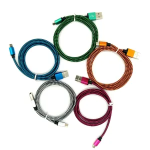 Cavo di ricarica dati intrecciato in Nylon metallico colorato per iPhone tipo C Android Micro USB 1M 2M 3M