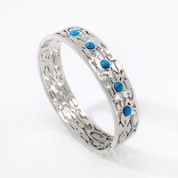 Bracelets Joncs Chunky Femme en Acier Inoxydable Plaqué Or 18K, Motifs Creux Turquoise, Vente en Gros, Luxe et Tendance