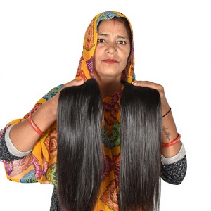 Extensiones de Cabello Humano Remy de Templo Indio, Fusión a Máquina, Doble Trama, Sin Procesar, Cutícula Alineada, Crudo, Liso Sedoso, Económico - Product Image 1