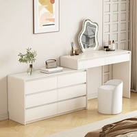 Table de maquillage en bois massif couleur crème blanc chaud avec tiroirs intégrés, table de maquillage moderne simple multifonctionnelle pour chambre à coucher