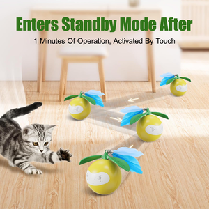 <b>Interactive</b> Lemon-Shaped <b>Cat</b> <b>Toy</b> Smart Automatic Rolling Ball with Feather & Sound Pet <b>Toy</b> for Boredom Anxiety Relief - Product Image 4