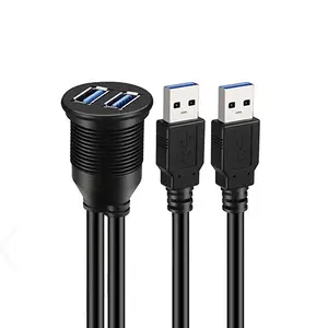 1M Dual USB 3.0 Socket Extension Cable Car Van Dashboard Flush Mount 2 USB Plug Lead Panel Data Cord Motorcycle Wire Charger