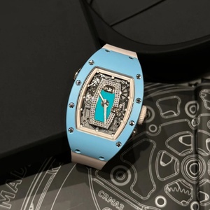Reloj Mecánico 037 de Lujo Sencillo con Caja de Cerámica Azul y Oro Rosa con Incrustaciones de Diamantes, Doble Visualización de Fecha y Hora, Esfera Semi-Squeletizada - Product Image 5