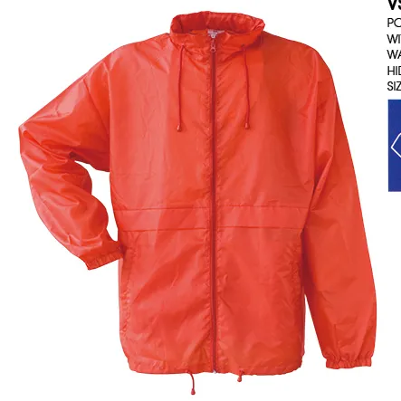 Açık Polyester rüzgar geçirmez su geçirmez yağmur ceketi gizli hood ile cep rüzgarlık yetişkin için