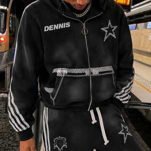 Conjunto de Chándal Personalizado con Lavado Ácido, Estilo Y2K Vintage, Sudadera con Cremallera Oversize, Pantalones Anchos con Rayas para Hombre - Product Image 2