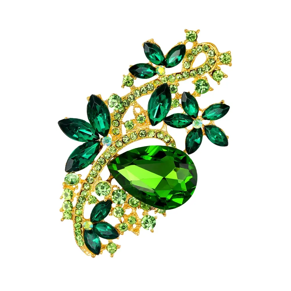 Cristal Strass luxo Grande Safira Goldtone Diamante Chapeamento Broche de Pino de Jóias de Casamento para As Mulheres
