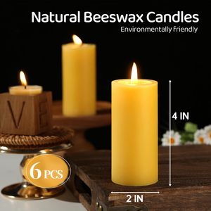 6 Pack Natural Beeswax Pillar <strong>Candles</strong> 100% Pure Beeswax-210 Hours <strong>Long</strong> <strong>Burning</strong> Unscented Dripless Smokeless Wedding Emergency - Product Image 2