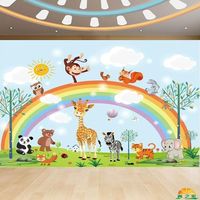 Kinder Cartoon Tier Wandkunst Wandbild Regenbogen Zoo Maßgefertigte Vlies-Tapete für Kinderzimmerdekoration