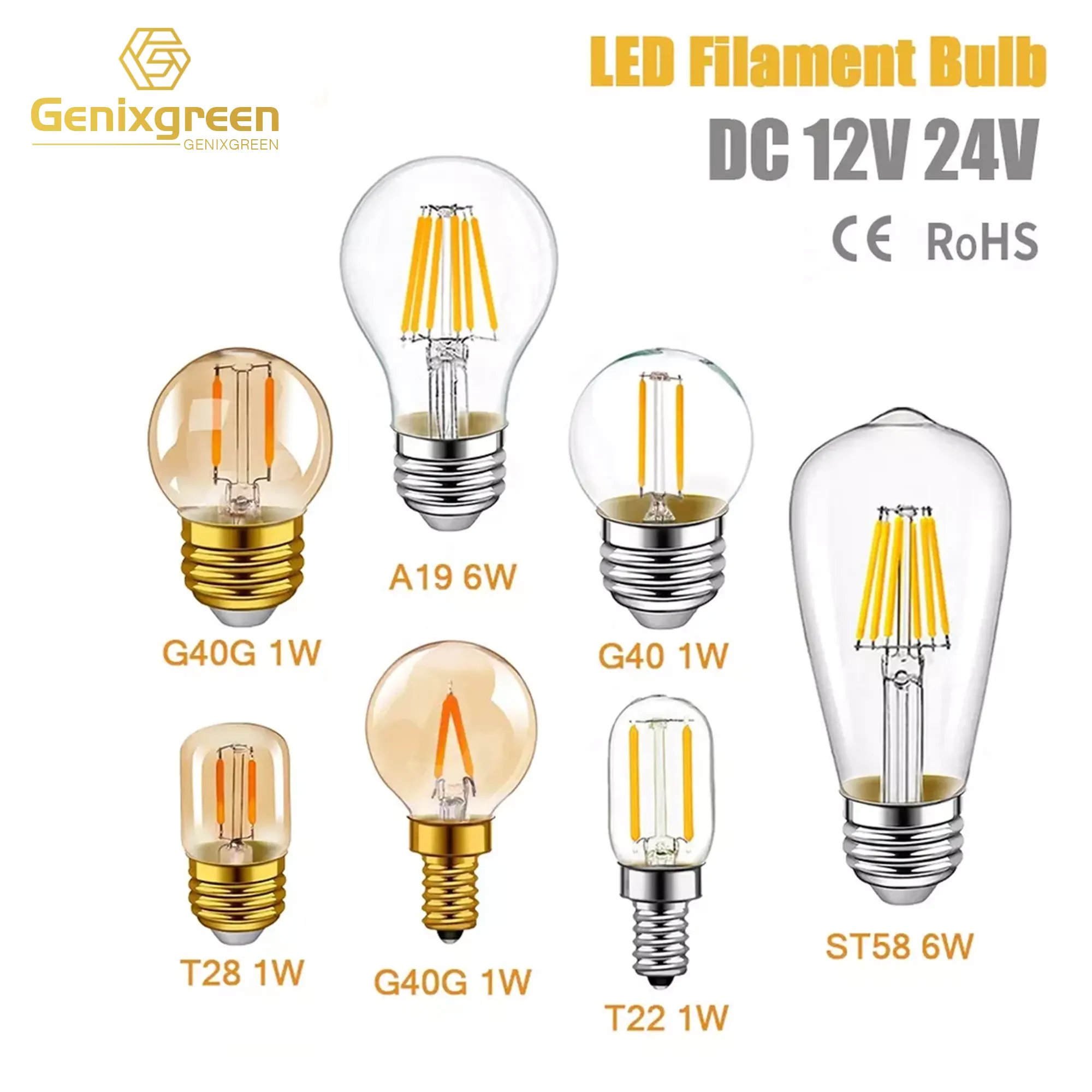 4500K 2700K 12V 24V LED-Lampe DC AC E26 E27 A19 LED-Glühlampe 6W Niederspannungs-Tageslicht lampe Edison Globe Fancy Bulbs