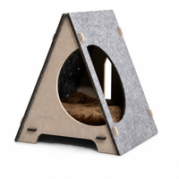 Cave pour chat en feutre, maison triangulaire en bois en forme de A, cachette pour chat avec coussin en peluche amovible, condo respirant pour animaux de compagnie