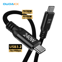 Kabel Data USB ke USB C, tren 240W 100W Tipe C kabel nilon kepang cepat pengisian daya 3.2 USB C ke USB C kabel Data Rapide untuk ponsel I Android Laptop