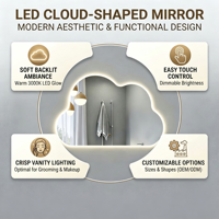 Miroir LED personnalisé en forme de nuage, à brancher sur le mur, avec interrupteur mural, rétroéclairé, décoratif, pour chambre à coucher
