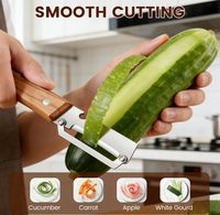 Veelzijdige roestvrijstalen fruit- en groenteschiller en flesopener met ergonomische houten handgreep, keukengereedschap