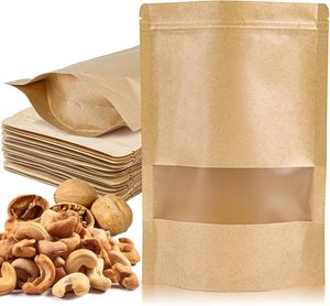Bolsa de plástico marrón personalizada con cierre de cremallera a prueba de humedad de calidad alimentaria con ventana clara - Product Image 1