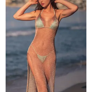 Female Sexy Sheer Net Mesh Long Beach Dress Beach Wear Beachwear Women Beach Cover Up Cover-Ups