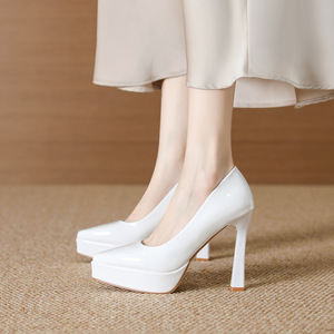 <span class=keywords><strong>Zapatos</strong></span> de Vestir Formales de Tacón Cuadrado para <span class=keywords><strong>Mujer</strong></span>, Impermeables, con Plataforma, Punta Puntiaguda, de <span class=keywords><strong>Charol</strong></span> Negro, a la Moda, para Club Nocturno o Trabajo - Product Image 4