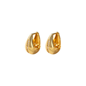 Pendientes de Aro EKA-152 con Circonita Dorada en Forma de U, Aleación de Zinc, Pendientes de Moda para Mujer - Product Image 4