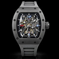 Montre mécanique squelette pour homme, cadran en verre, aiguilles lumineuses, boîtier en acier inoxydable, bracelet en silicone, montre-bracelet de sport étanche