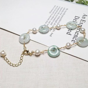 Exquisito elegante perla de agua dulce Natural Jadeíta paz hebilla suerte verde Jade Donut pulsera para mujeres señoras regalo - Product Image 2