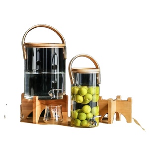 Distributeur <span class=keywords><strong>de</strong></span> boissons en verre très populaire avec support et poignée en bois, grande capacité, avec robinet pour brassage <span class=keywords><strong>maison</strong></span> - Product Image 2