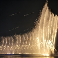 Fontaine musicale flottante géante personnalisée pour usine, avec jets entrelacés et éclairage coloré pour spectacle aquatique nocturne sur lac