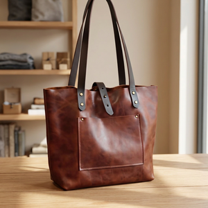 Sac fourre-tout classique en cuir véritable BS INTERNATIONAL unisexe grande capacité 3L+ avec bandoulière, fermeture éclair, imperméable et léger - Product Image 5