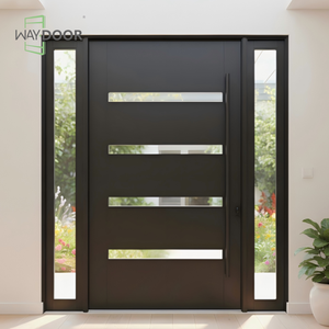 <span class=keywords><strong>Porte</strong></span> d'entrée en bois massif acajou et chêne, finition usine, avec double vitrage latéral, insonorisée, à pivot unique - Product Image 5