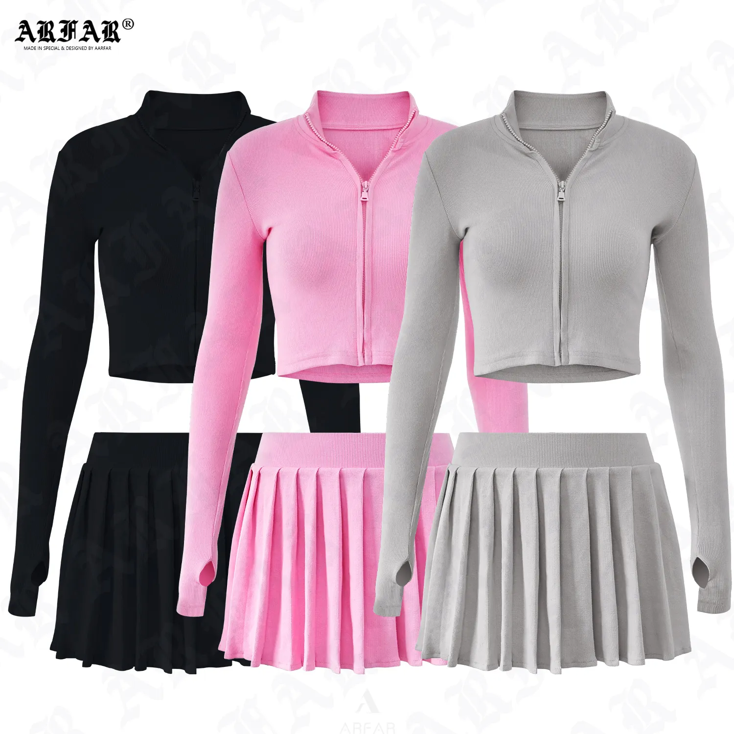Shorts Skirts Summer Mini Skirt Tracksuit Zip up Ribbed Custom Clothing Solid Workout Sets for Women