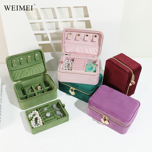 WEIMEI Custom Logo Wholesale Luxury Soft Velvet Portable Mini Travel Zipper Heart <b>Puller</b> Ring Necklace Jewelry Organizer Box - Product Image 1