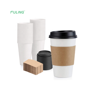 <strong>Eco</strong> Friendly Disposable Insulated Hot Drink 8oz Double Wall Coffee Pla <strong>Paper</strong> <strong>Cups</strong> Blank with Sleeve and Lid - Product Image 1