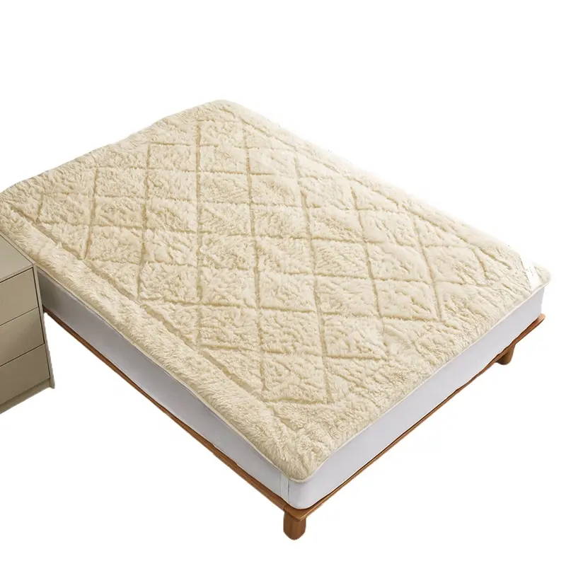 Kasur tempat tidur bulu domba Australia 100% katun, bantalan tidur baik dapat dibalik dasar wol
