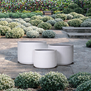 Pot de fleurs blanc côtelé, jardinière sur pied en fibre de verre, conteneur rond pour fleurs artificielles, décoration de jardin - Product Image 3