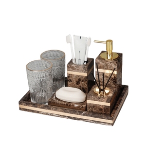 NANWEI Design di lusso quadrato di <span class=keywords><strong>marmo</strong></span> sapone Dispenser 4pc <span class=keywords><strong>Set</strong></span> da <span class=keywords><strong>bagno</strong></span> per spazzole - Product Image 6