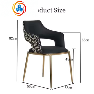 Wholesale Luxury High-grade Modern Leopard Print Black <b>Leather</b> Hotel Dining <b>Chair</b> Golden Stainless Steel Home <b>Office</b> Living Room - Product Image 3