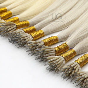 U Glamour Hot Cake - Extensiones de Cabello Humano Real Ruso Virgen 100% Doblemente Tramado, Color Rubio, Micro Links, Punta Nano - Product Image 1