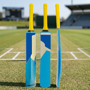 Bate de Cricket de Madera JNA Group con Hoja de Madera Natural Azul, Mango Amarillo, Ambidiestro, Ligero, Estilo Clásico para Uso en Partidos - Product Image 4