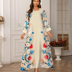 Vestido Largo Abaya Musulmán con Estampado de Oriente Medio y Pedrería, para Mujer, a la Moda - Product Image 5