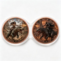 Moneda de desafío doble de Canadá de 1 onza, cobre puro .999, Guerrero y Caballero a caballo sobre dinosaurio, Fantasía en contraste, Venta al por mayor