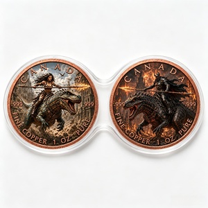 Moneda de desafío doble de Canadá de 1 onza, cobre puro .999, Guerrero y <span class=keywords><strong>Caballero</strong></span> a caballo sobre dinosaurio, Fantasía en contraste, Venta al por mayor - Product Image 1