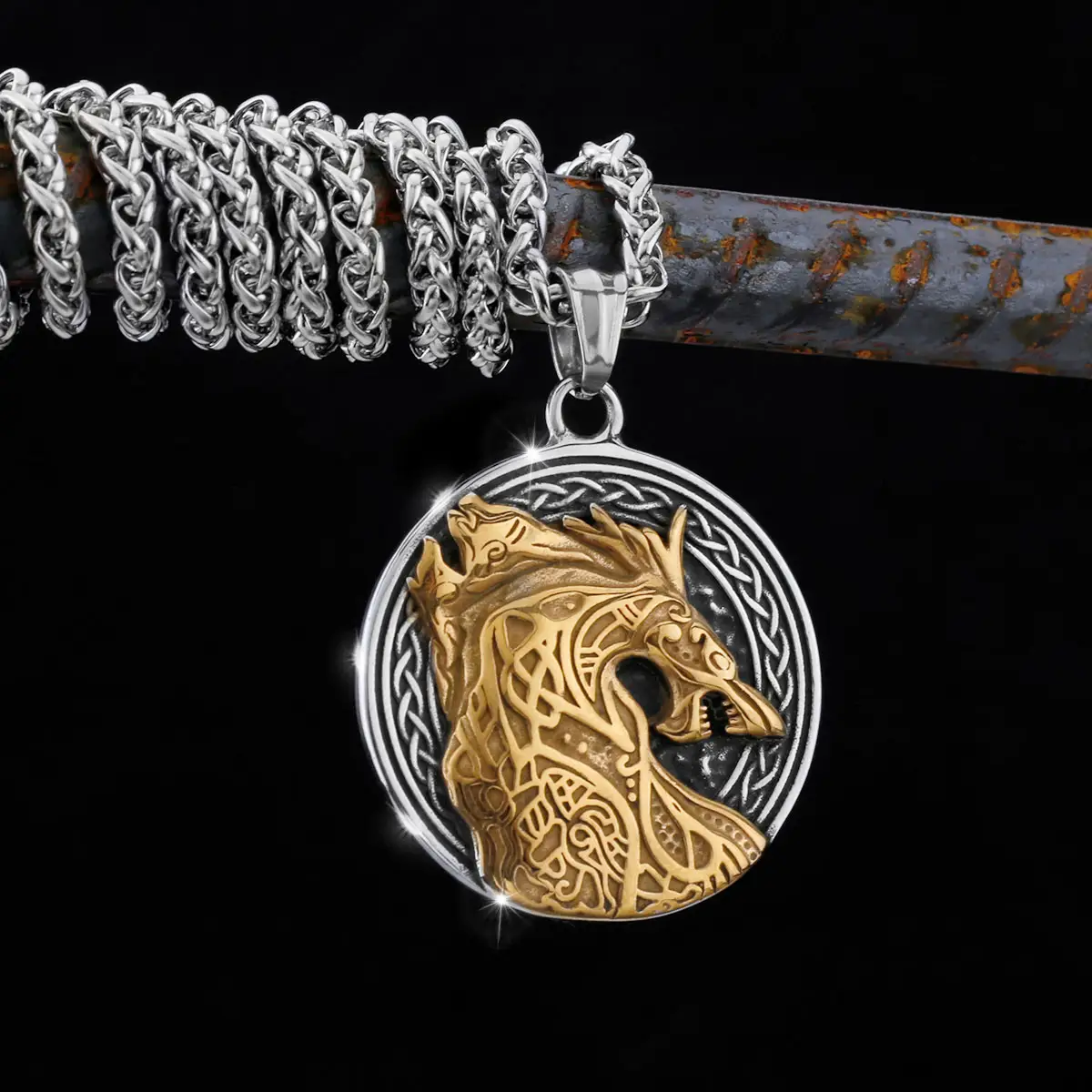 Stainless steel men's necklace dragon necklace amulet celtic three sheep bear snake totem viking pendant wholesale