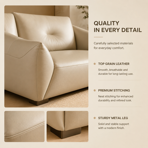 <span class=keywords><strong>Canapé</strong></span> <span class=keywords><strong>en</strong></span> <span class=keywords><strong>cuir</strong></span> <span class=keywords><strong>beige</strong></span> moderne avec dossier capitonné et accoudoirs incurvés pour salon - Product Image 2