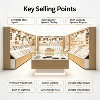 Ensemble de mobilier moderne pour magasin d'optique, présentoir mural en bois pour lunettes, vitrine centrale en verre avec éclairage LED