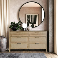 Meuble de rangement moderne en rotin et bois de chêne à 6 tiroirs de style japonais Meuble de commode en gros pour la chambre à coucher et la salle à manger