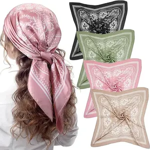 Özel dijital baskılı kafa ipek saç eşarp bandana tasarımcı toptan saten ipek dimi polyester ipek eşarp