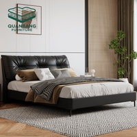 Meubles de chambre à coucher modernes de luxe italiens, lit en cuir, taille king ou queen, lit double haut de gamme pour chambre principale, lit en cuir noir, lit moelleux