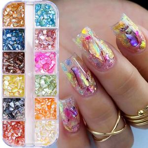 12 grilles de paillettes pour nail art, effet coquille <span class=keywords><strong>d</strong></span>'ormeau Aurora, tranches de coquillages marins irrégulières 3D, breloques pour ongles, 1 pièce, paillettes holographiques, accessoires pour ongles - Product Image 1