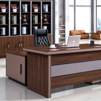 Bureau de direction de luxe en forme de L, table de patron en bois avec armoire latérale pour la salle du PDG ou du directeur
