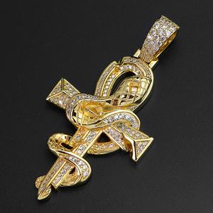 Pendentif Unique Bling Bling en Laiton Motif Serpent et Croix, Colliers Ankh Hip Hop, Bijoux de Mode, Pendentifs Croix Personnalisés, Breloques - Product Image 1