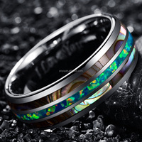 Poya nouveau Design argent 8mm dôme tungstène hommes anneaux chrétiens bandes de mariage coquille d'ormeau et opale marine incrustation cadeau parfait